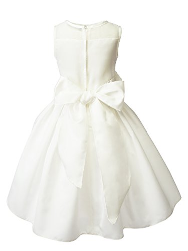 Spring Notion Big Girls Sheer Neckline Satin Tea Length Flower Girl Dress2