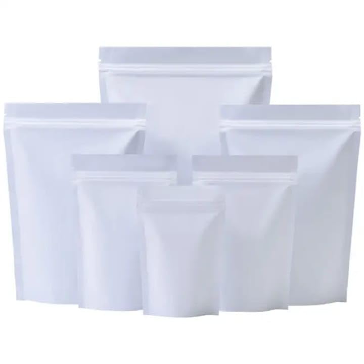 TRAGO Resealable Matte OPP Aluminum-Coated Stand-Up Zip Lock Pouches | Heat Sealable White Food Storage Bags for Snacks, Spices, Coffee & Dry Items | 14x20+4 | 250g Capacity | Pack of 20pcs