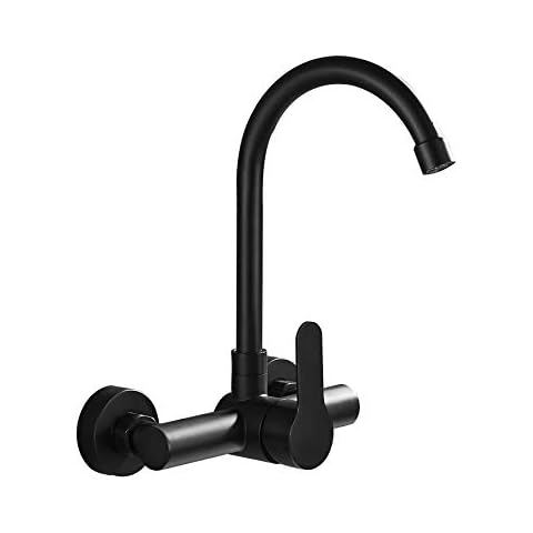 Black Kitchen Faucet Wall Mounted Single Handle 360 Degree Swivel Spout Bar Faucet Laundry Utility Sink Faucet in Wall Faucet Kitchen Sink Commercial Cover