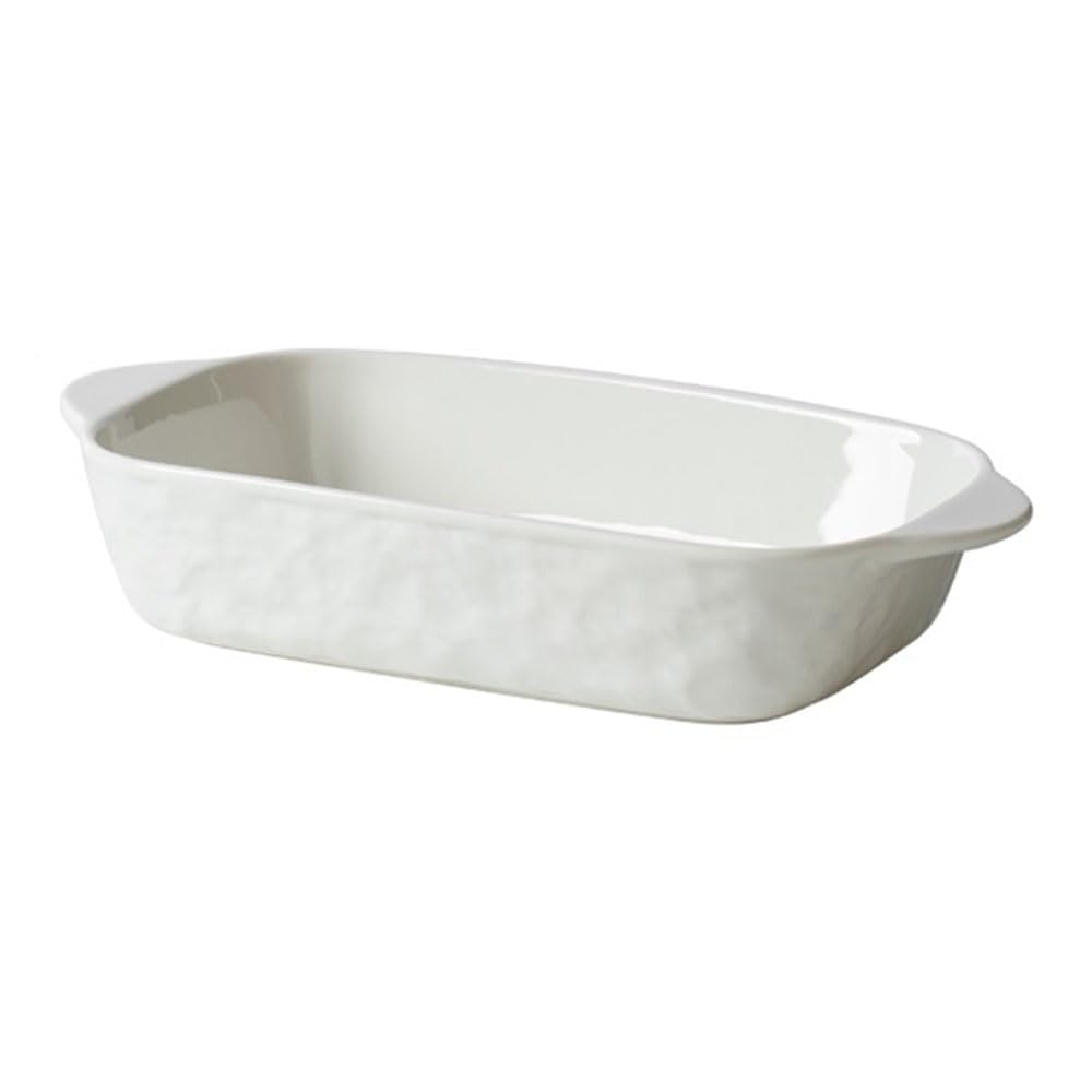 Plato para hornear de cerámica blanca con doble asa para horno