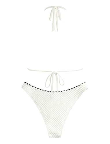 Image of ZAFUL Women Halter Dual Straps Whip Stitch Floral Triangle Bikini Swimsuits