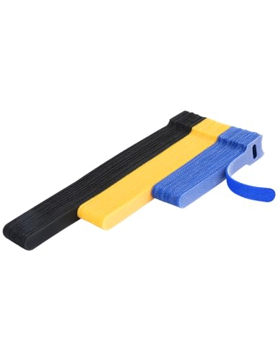 60 Pcs Reusable Fastening Cable Ties with Hook and Loop, Multi-Purpose Cable Straps Wire Ties Cable Management, Adjustable Cord organizer Ties for Computer/TV/Electronics, 3 Sizes and 3 Colors