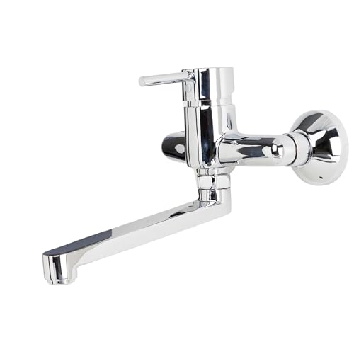 JAQUAR Florentine Series Wall Mount Swinging Spout HOT and Cold Sink Mixer (Chrome) | TOP Lever, Brass Body Water Tap/Faucet/Cock for Bathroom/Kitchen Wash Basin | FLR-CHR-5163