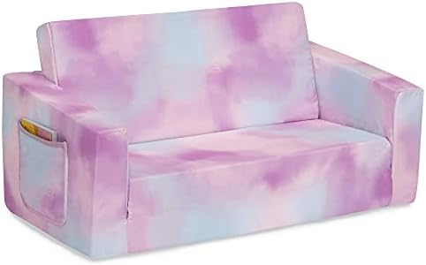 Delta Children Cozee Flip-Out 2-in-1 Convertible Sofa to Lounger for Kids, Pink Tie Dye