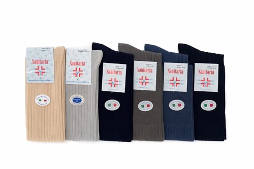 DAC Calcetines sanitarios hombre largos hasta la rodilla 100% algodón hilo de Escocia - Caja de 6 pares - Made in Italy confort diario, claro 6 pares, 43-46