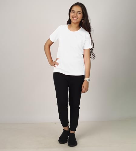 Image of KYDA KIDS Girls White T-Shirt 100% Cotton Antibacterial | Half Sleeve Round Neck | Plain White School Uniform T-Shirt | Soft Breathable Summer Wear Kids