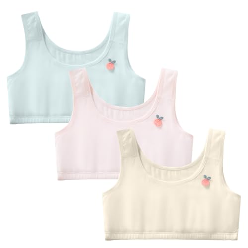 SEAUR Kid Bras for Girl Comfortable Teenager Bralette Lightly Soft Training Bra No Pads Chest Double Lined 3 Packs M-2XL