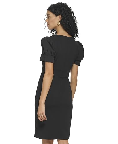 Image of DKNY Women's Short Ruched Sleeve Faux Wrap Midi Dress