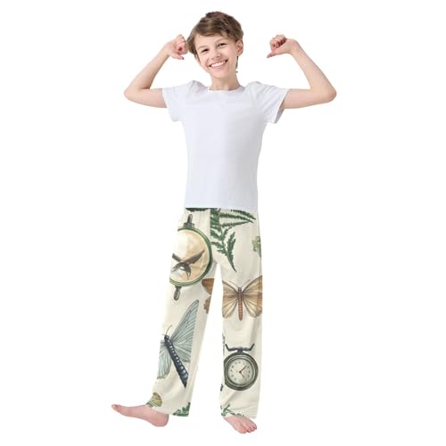 Butterfly and Leaves Boys Long Pants Soft Trousers Elastic Waist Kids Lounge Bottoms with Pockets S-XL2