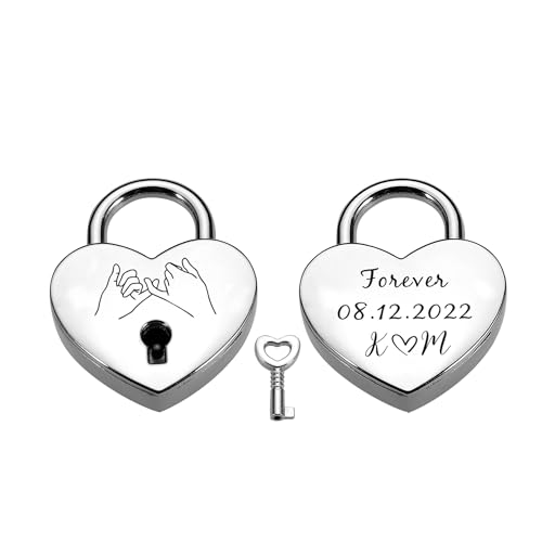 Custom Love Lock Boyfriend Gifts Personalized Padlock Engraved Pink Promise Heart Padlock with Key Engagement Wedding Husband Fiance Couple Gift for Anniversary Friendship Gifts