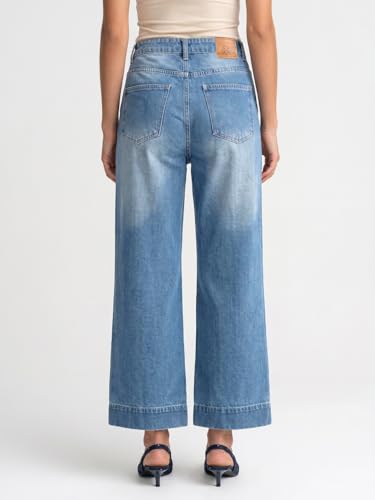 Image of Urbano Fashion Women's Mid Rise Wide-Leg Washed Jeans Non-Stretchable