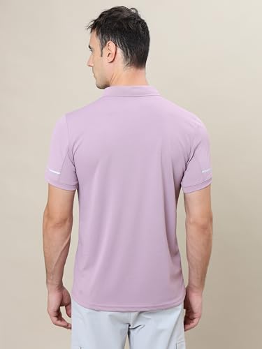 Image of TECHNOSPORT Men's Solid Slim Fit Polo Collar T-Shirt TECHNOCOOL+ Half Sleeve Button Polyester for Gym Running Workout UPF50+ Anti Odour