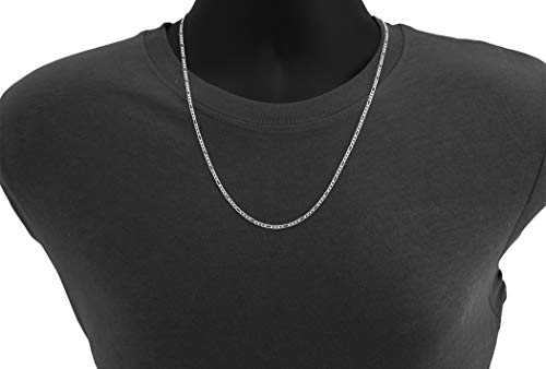 Nuragold 10k White Gold 3mm Solid Figaro Chain Link Pendant Necklace, Mens Womens Lobster Clasp 16" 18" 20" 22" 24" - Image 5
