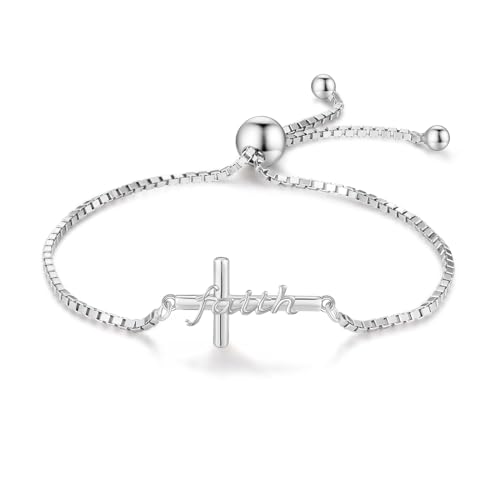 Midir&Etain Cross Bracelet 925 Sterling Silver Faith Christian Religious Anklet Bracelet Christian Cross Jewelry Gifts for Women