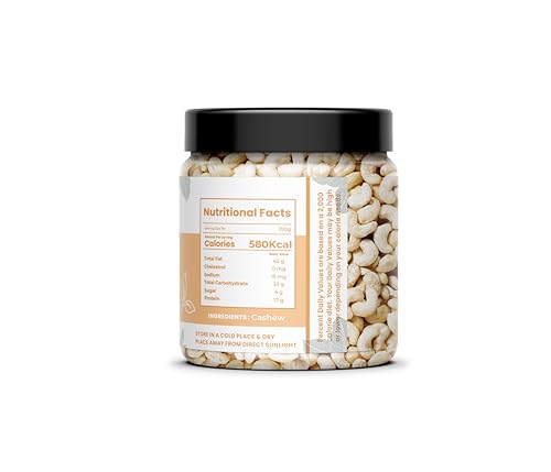 Image of Avogro Premium Whole Cashews 250GM | Natural and Unsalted Kaju Ideal for Dieting, Snacking, Cooking, and Baking | Protein Rich Kajau Dry Fruits Perfect for Gifting