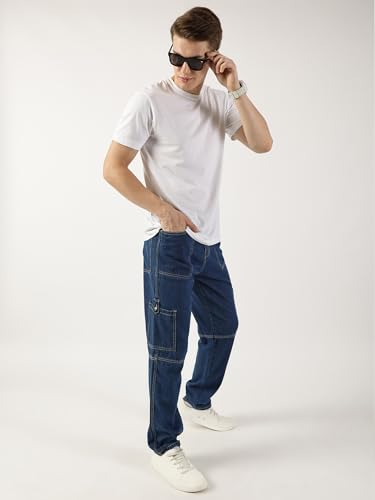 Image of Thomas Scott Mens Mid Rise Relaxed Fit Cotton Cargo Jeans
