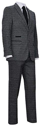Men's Classic 3 Piece Grey Herringbone Peaky Blinders Tweed Suit3