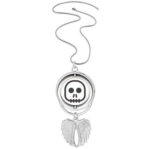 Collier squelette ailes d'ange au motif fcartoon effrayant et pendentif carré
