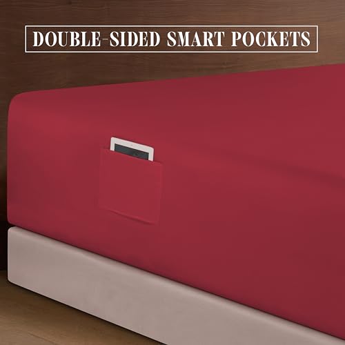 Elegant Comfort Luxurious 1500 Premium Hotel Quality Microfiber 4-Piece Sheet Set, 18-24 Inches Deep - Extra Deep Pocket Sheets - Ultra Soft 4PC Deep Pocket Sheets, King, Burgundy