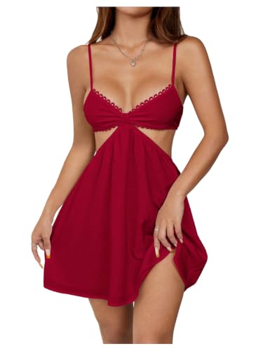 Image of OYOANGLE Women's Cut Out Smocked Sundress Backless Ruffle A Line Cami Dress Flowy Mini Dress