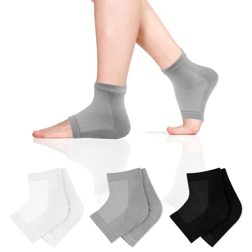 Hopton - 3 Paar Gel Fersensocken, Feuchtigkeitsspendende Socken, Fersenschutz Offene Zehensocken, Weich Belüftet Fersenschoner für Männer Frauen Trockene Rissige Füße Pflege(Schwarz+Weiß+Grau)
