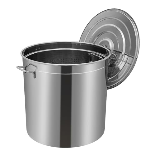 Olla de acero inoxidable, 50 L, ollas con tapa y cestas, ollas grandes de acero inoxidable, adecuadas para el hogar y la gastronomía