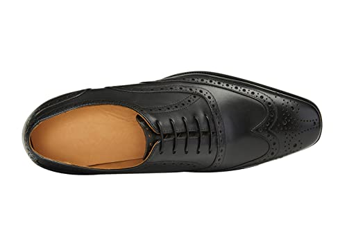Image of Santimon Mens Dress Shoes Leather Oxfords Wingtip Brogue Tuxedo Business Casual Wedding Shoes for Men