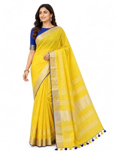 Image of HAIDER ALI AND SONS Grey Cotton Linen Saree for Women | Soft Linen Slub Blend Saree with Running Blouse Piece | Lightweight Handloom Style Saree | Office, Casual, Party & Festival Wear 