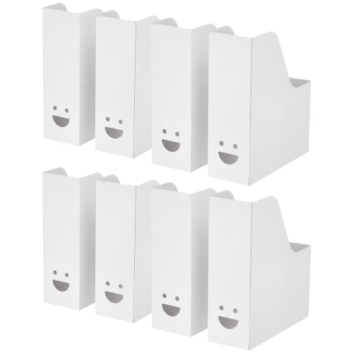 home stuff Fluns A4 Magazine File Storage Document Organizer Paper Book, Cardboard Magazine File Holder Rack Display, Binder Newspaper Holder, White (Set of 8)