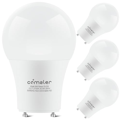 comzler GU24 Base A19 LED Bulb 9W Equivalent 80W, 2 Pin LED Light Bulb 2700K Warm White CRI 85, 900LM,Non-dimmable Bulb for CFL Replacement 4 Pack
