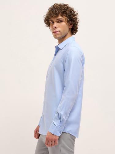 Image of THE BEAR HOUSE Men's Blue Tailored Fit Full Sleeve Cotton Solid Shirt