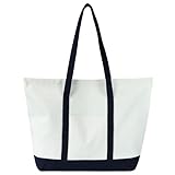 Leclane Canvas Tote Bag with External Pocket Large Patchwork Tote Bag Unisex Grocery Bags for Shopping Travel Camping Beach