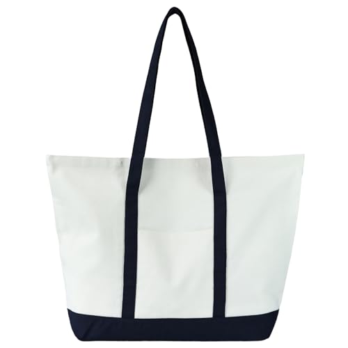 Leclane Canvas Tote Bag with External Pocket Large Patchwork Tote Bag Unisex Grocery Bags for Shopping Travel Camping Beach