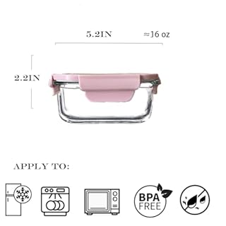 R.repad yay Square 2cup Glass Food Storage Containers with Airtight Lids, 16oz Glass Meal Prep Containers, Square Food Bowl For Lunch, Fruit, Snack, Dishwasher Microwave Freezer Safe (Pink+Green)