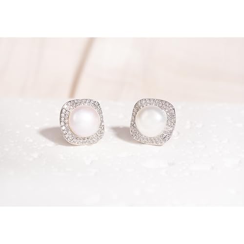 Boucles d'oreilles perles argent 925 de 9mm et oxydes de zirconium scintillants
