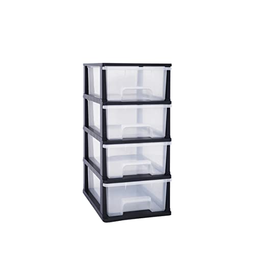 Plastic Storage Chest With Wheels, Storage Boxes, Tower, 4 x 17L Drawers, Clear