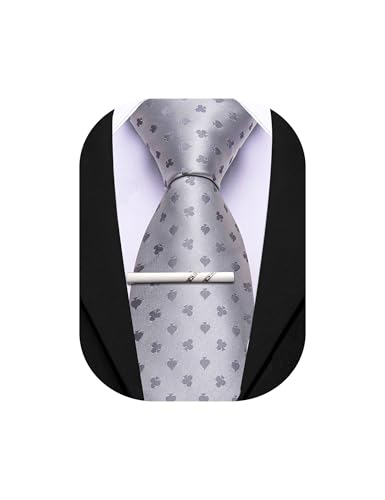 Image of Barry.Wang Silk Ties for Men Fun Necktie and Tie Clip Set for Wedding Party Business Formal Extra Long