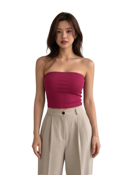 cotiq Women's Cotton Blend Tube Crop Top | Sleeveless Solid Stretch Bandeau Top | Casual Off Shoulder Fitted Summer Top-picture-25