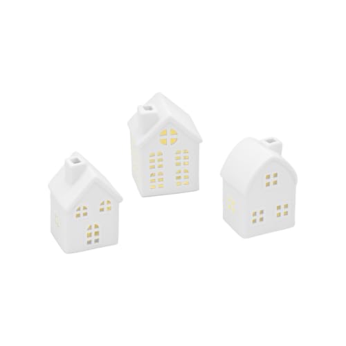 LED Keramik Haus weiß 9 cm - 3er Set - Deko Weihnachtsdorf mit...
