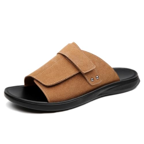 Men's Suede Fashion Slip-On Flat Sandals With Adjustable Hook And Loop Comfortable Arch Support Open Toe Outdoor Non-Slip Slides Sandals Summer Beach Walking Casual Drive Shoes