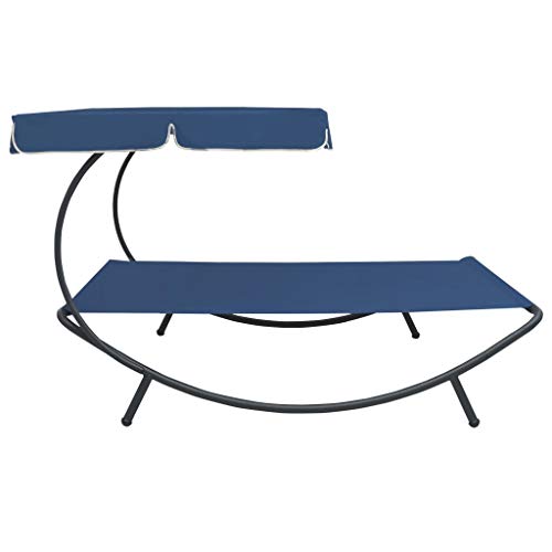 Cama de salón al aire libre con toldo azul y tumbonas para jardín 5