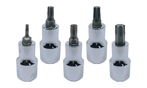 T-10+T-30+T-35+T-40+T-55, Torx Bit Socket, Hardened and Tempered, CRV Steel