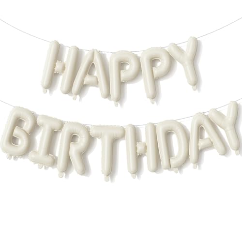 AOOTUERL Happy Birthday Banner, branco creme alumínio balão para festa de aniversário, balões de aniversário feliz aniversário, balão de feliz aniversário suprimentos decoração balão festa