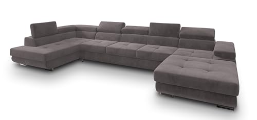 Masseno Ecksofa TORIVA L-S mit Schlaffunktion U-Form, Sofa mit Bettkasten, Wohnzimmersofa, Couch, Soffa, Bettsofa, Couchgarnitur- Wrzosowy, Monolith 62
