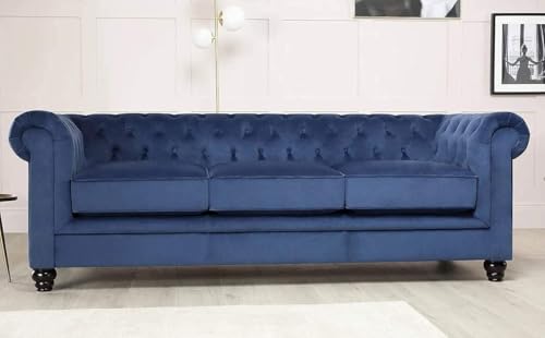 Image of Modern & Classic Chesterfield Sofa 5 Seater Sofa Velvet L-Shape Corner Sectional Button Tufted Sofa for Living Room, Dining Room, Office and Hallway-(Bluee).