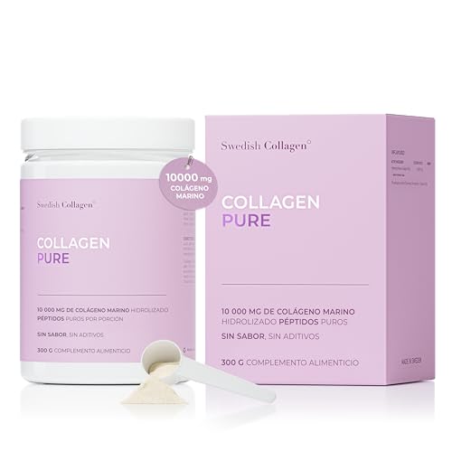 Swedish Collagen Puro, Colágeno marino hidrolizado, polvo, 300 g | 30 días | Tipo 1 y 3 | Péptidos puros | Cabello, piel, uñas y articulaciones | Para hombres y mujeres | Sin saborizantes, sin azúcar