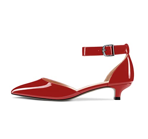 Image of Aachcol Women Kitten Low Heel Ankle Strap Pumps Pointed Toe Sandals Dress Shoes Party Office Wedding 1.5 Inch