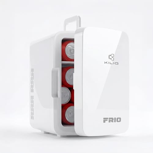 Image of KILIG Frio Mini Fridge | Portable Cooler & Warmer | 240V AC & 12V DC Power for Home & Car | Smart Temperature Control | Perfect for Food & Beverages, Travel, Skincare, Medicine | White