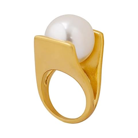 OIDIMS Exaggerated Pearl Statement Band Ring Stainless Steel Y Shaped Unique Style Big Rings Personalized Finger Comfort Fit Jewelry for Women Fashion Gift Birthday Xmas (7) Cover