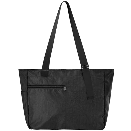 BAJNOKOU Tote Bag for Women Versatile Lightweight Casual Tote Large Shoulder adjustable strap Bags Handbag with Zipper for Gym,Travel, Overnight Trips,Marketing,Work,Beach,Black